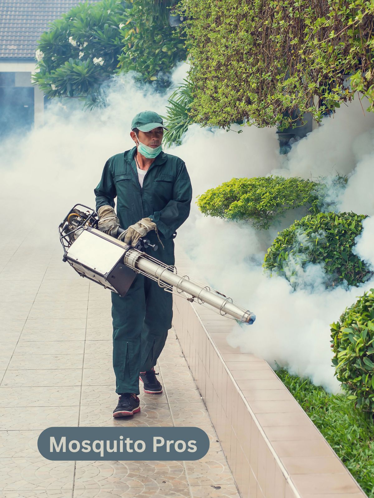 Professional backyard mosquito control technicians treating Johns Creek property